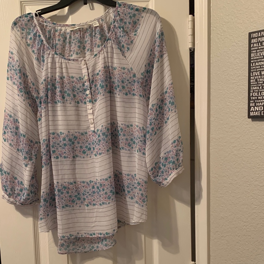 LC Lauren Conrad Blue Floral Blouse